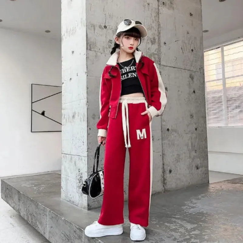Sweatshirt Set Coat Pants Sports Baseball Children's Clothes 2025 Girl Autumn Winter Elementary Student Outfit
