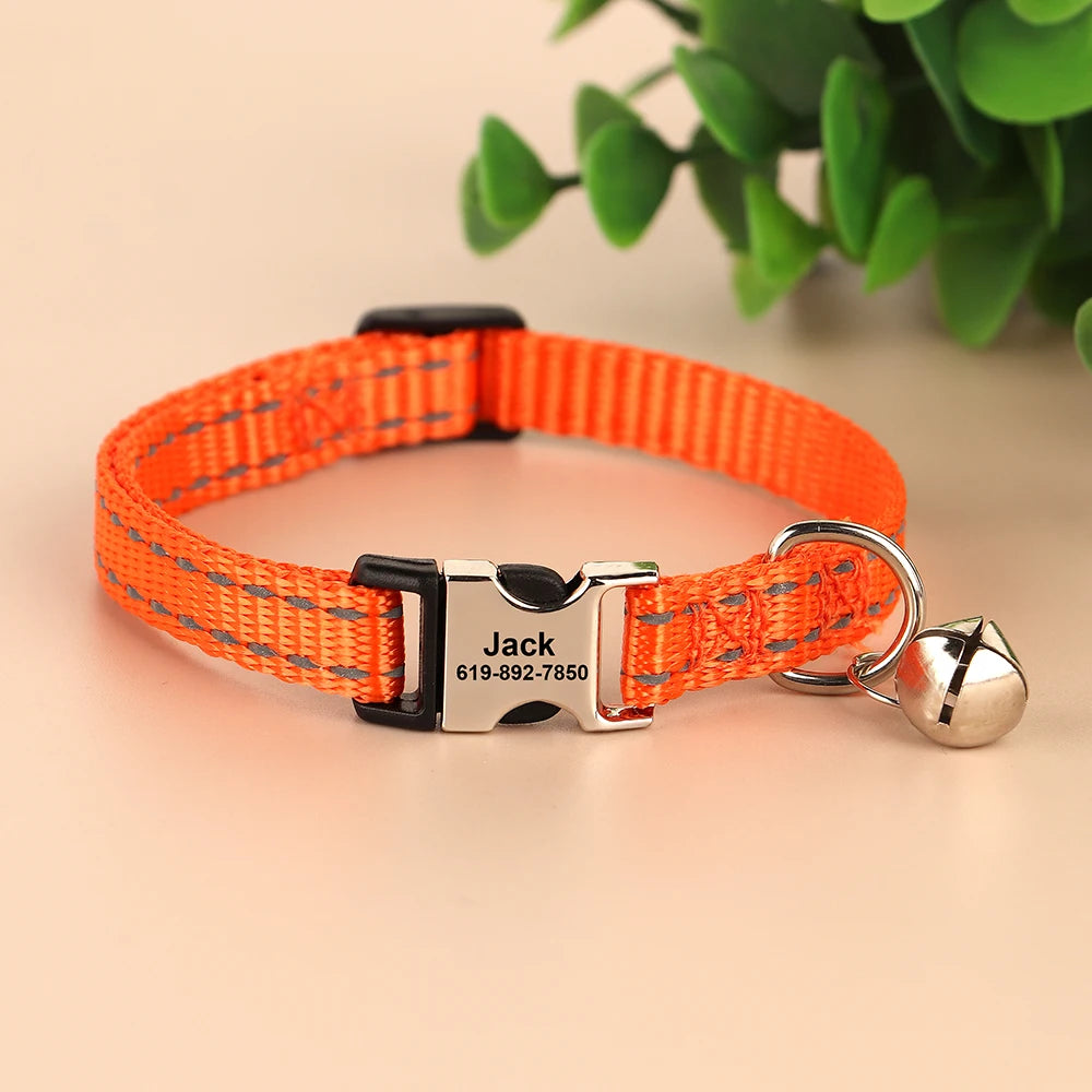 Cat Collar Free Personalized Kitten Collars Engraved Pet Puppy Name Necklace Collars Anti-lost for Cats Small Dogs Adjustable