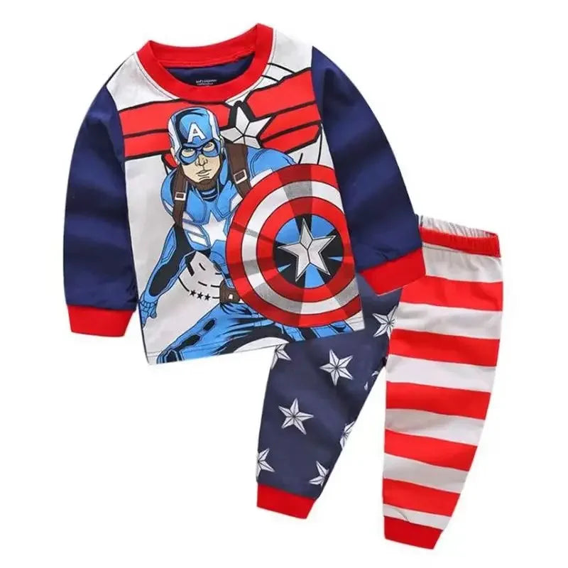 Disney children's thermal underwear set Spider Batman Hulk Superman pajamas T-shirt tops trousers toddler baby autumn pajamas