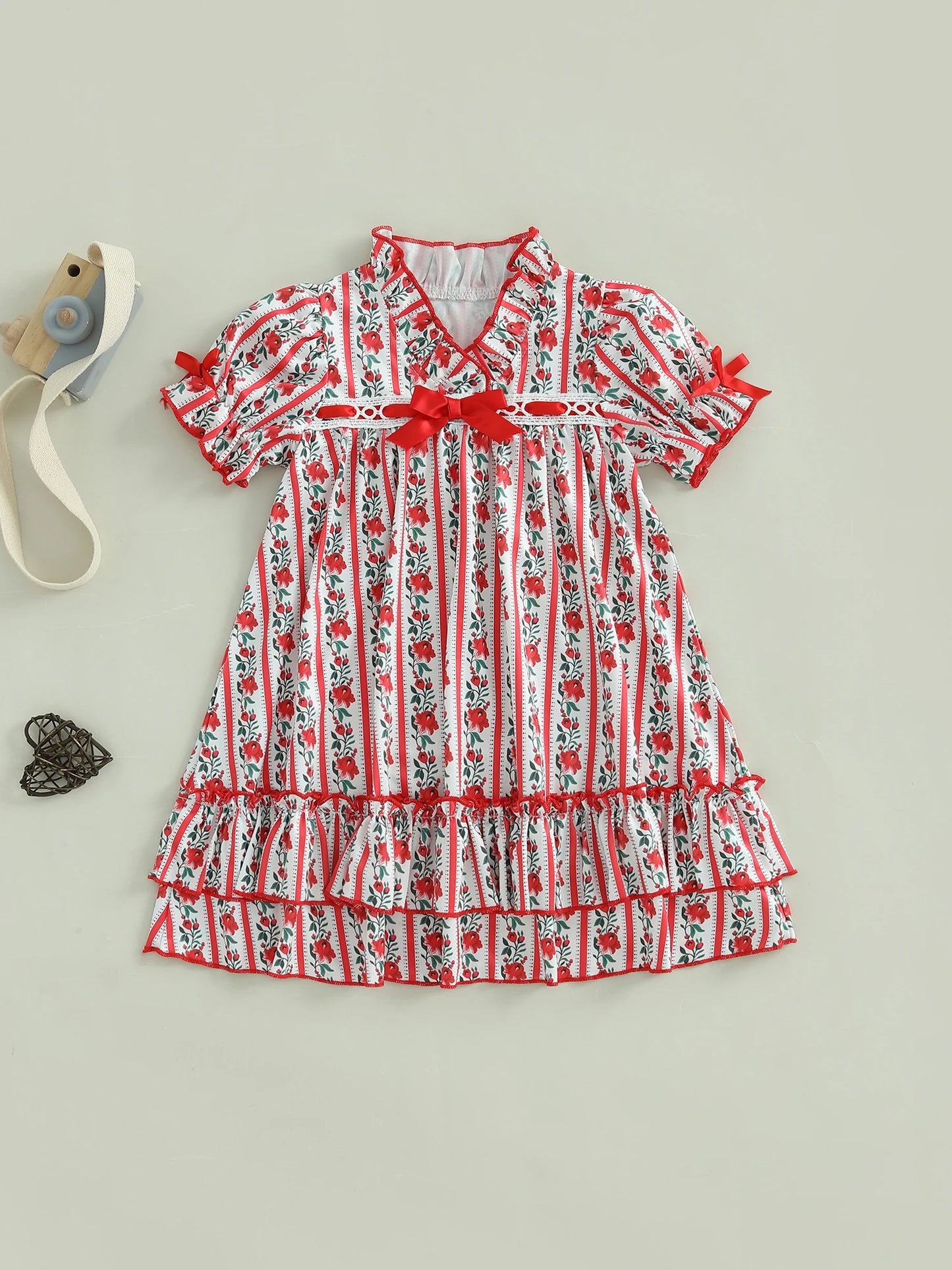 Girls Short Sleeve Floral Print V Neck Dress Summer Casual Daily Wear Clothes for Kids Cute and Stylish Dress