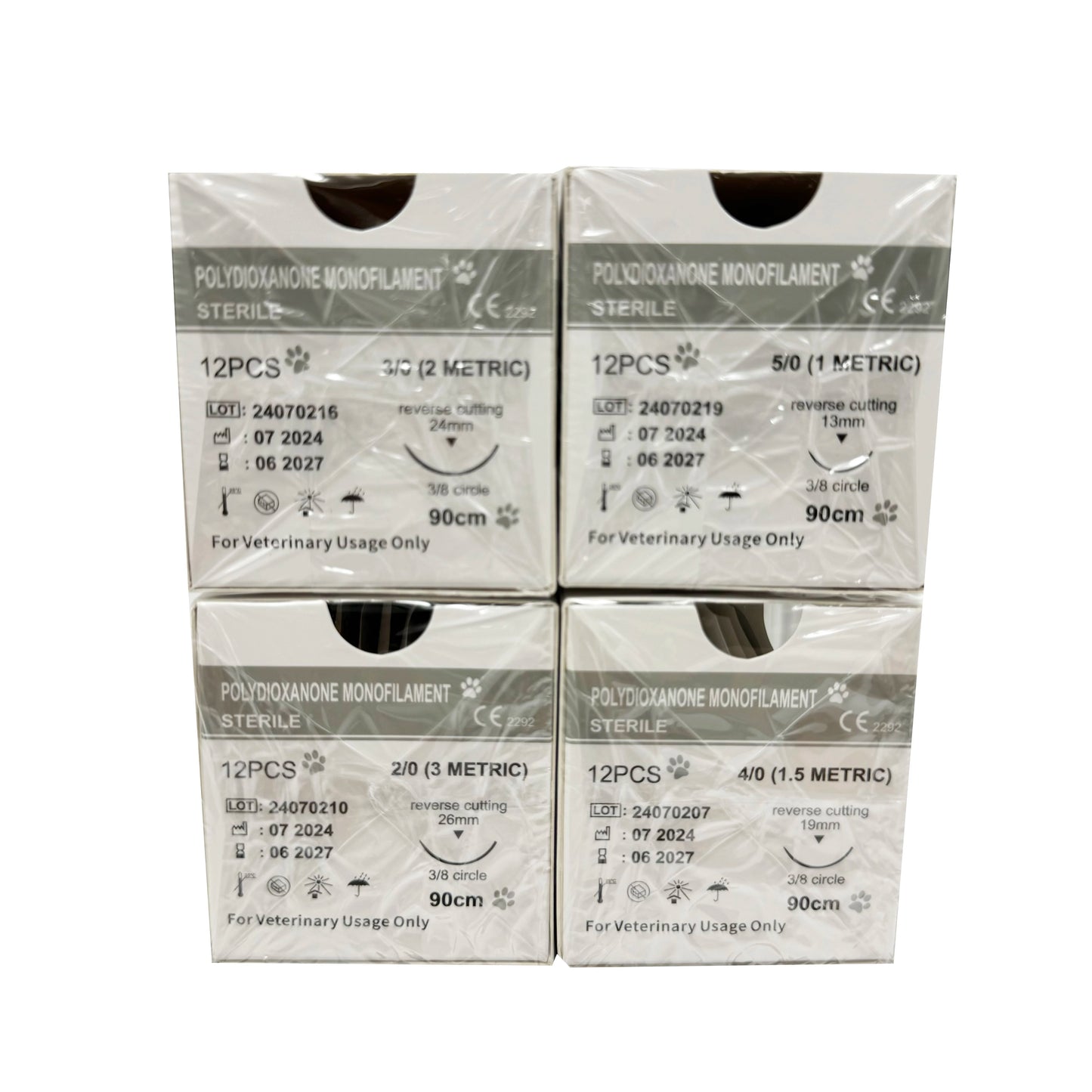 12pcs Pet Specific PDO 3/8 Circle 90CM With Needle 2/0 3/0 4/0 5/0 round bodied / reverse cutting Animal Cat Dog Pet Care Room