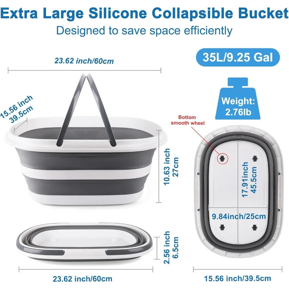 Large 35L Collapsible Mop Bucket with Handles and Wheels, Plastic Wash Basin for Pet Bathing, Suitable for Dogs and Cats