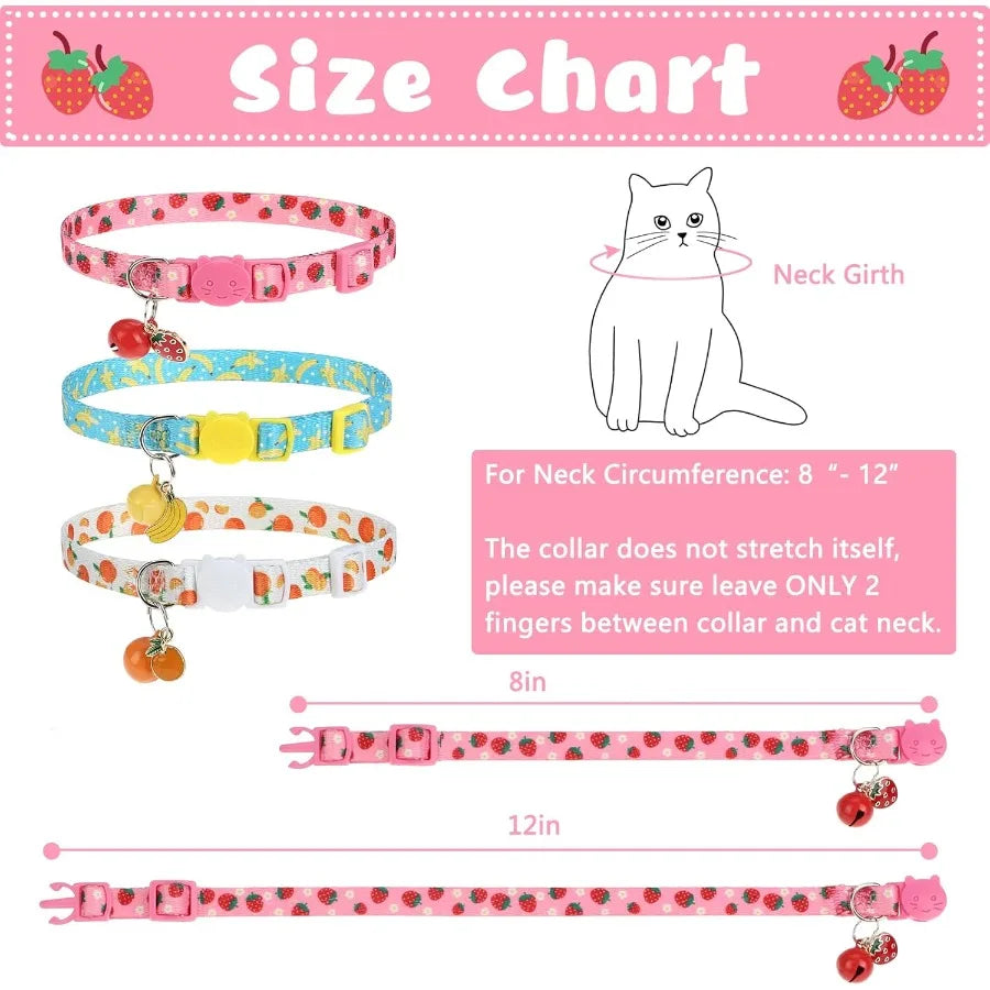 Breakaway Cat Collars with Bell Cute Pendants 3 Pack Safety Buckle Kitten Collars Adjustable Pet Collar Ideal for Girl Boy Cats