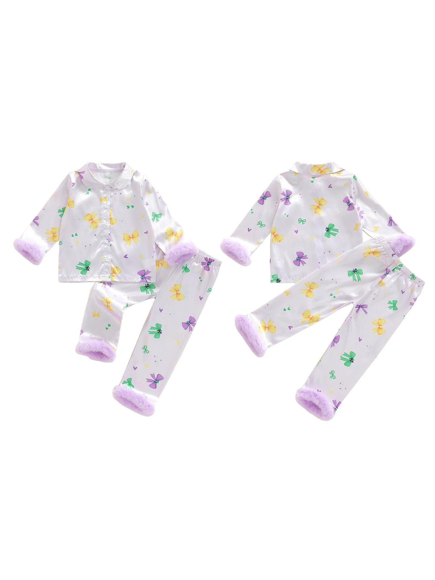 Adorable Baby Girls Easter Pajamas Sets Sweet Bunny Printed Lapel Long Sleeve Tops with Pants 2Pcs Sleepwear for Toddlers