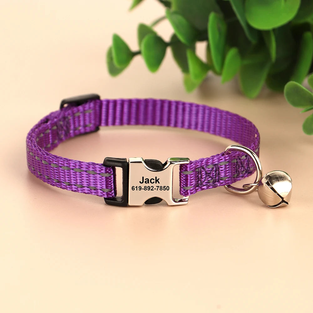 Cat Collar Free Personalized Kitten Collars Engraved Pet Puppy Name Necklace Collars Anti-lost for Cats Small Dogs Adjustable