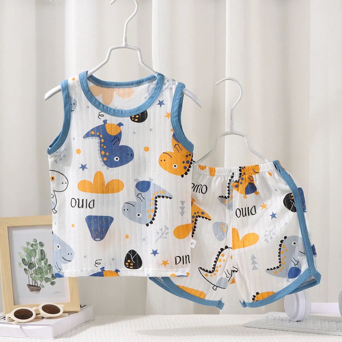 2025 New Kids Sleeveless Set Summer Cotton Girls' Shorts Pajamas Korean Style Boys' Tank Top Outfit Children Clothing Set