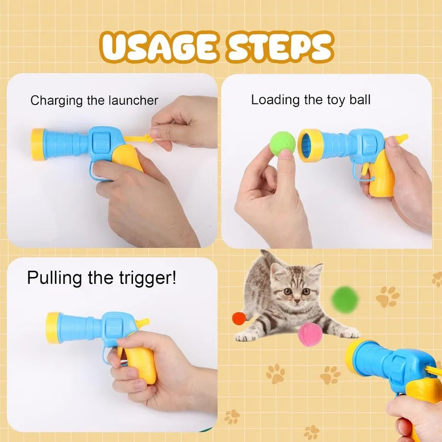 100Pcs Cat Toys Pom Pom Ba with 2 Launchers Set Interactive Cat Toy Stuff for Indoor Both Adult and Kitten Toys