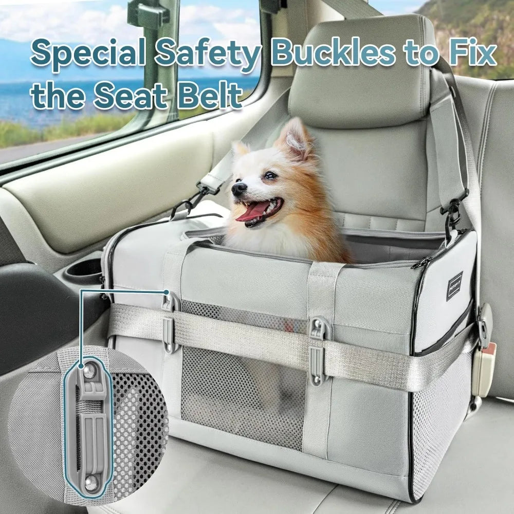Travel Pet Carrier for Large Cats (up to 20 lbs), Soft-Sided Dog Car Travel Carrier with Patented Buckle and Soft Padding