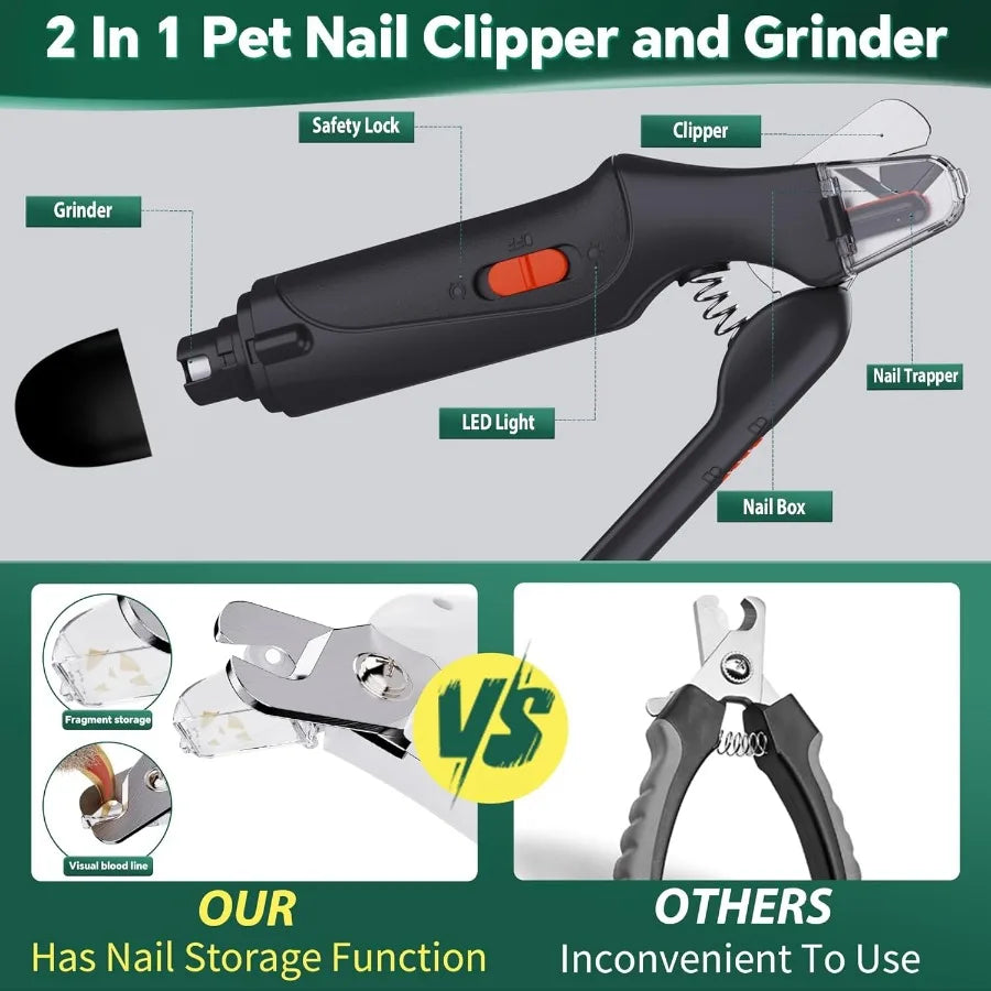 2 in 1 Rechargeable Dog and Cat Nail Clippers with Catcher and Builtin Light for Large and Small Breeds Silent Groom Pro Claw T