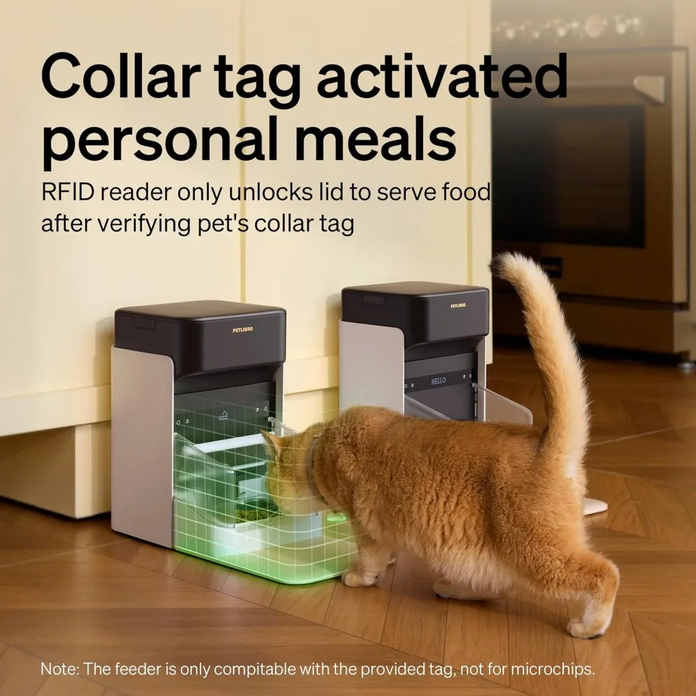 Upgraded RFID Automatic Cat Feeder, 5G Wi-Fi Automatic Pet Feeder, 3L Auto Cat Feeder App Control with Light Collar Tag, Tag Ac