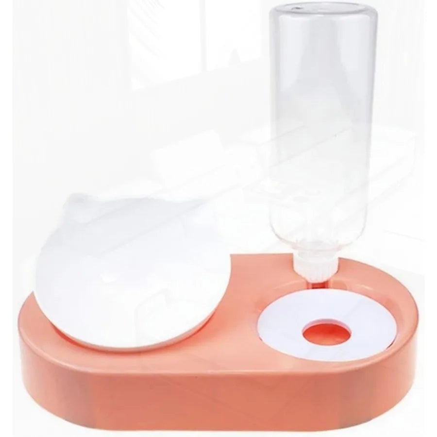 Portable Pet Bowl and Automatic Water Feeder Set 2 in 1 Food Bowl Dish with Water Dispenser Bottle Tilted