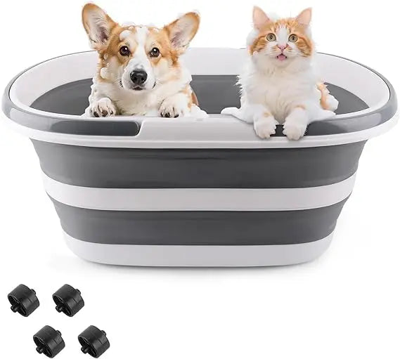 Large 35L Collapsible Mop Bucket with Handles and Wheels, Plastic Wash Basin for Pet Bathing, Suitable for Dogs and Cats