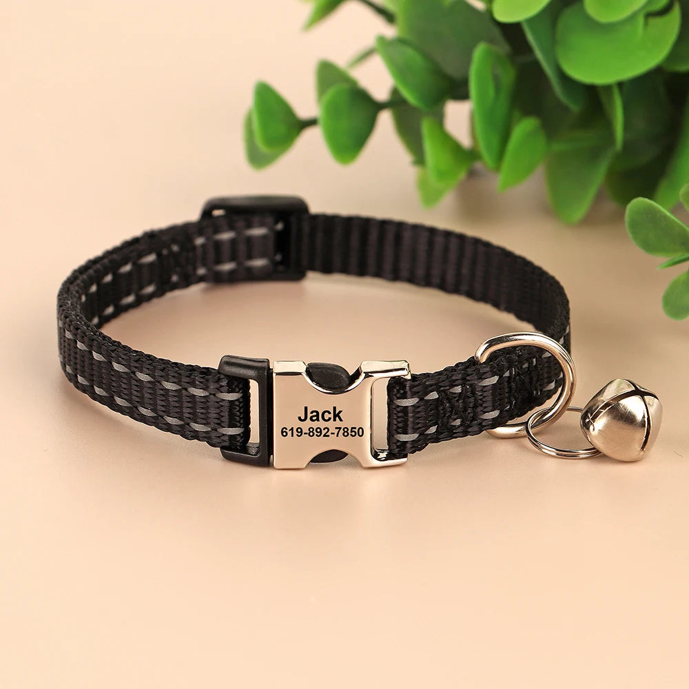 Cat Collar Free Personalized Kitten Collars Engraved Pet Puppy Name Necklace Collars Anti-lost for Cats Small Dogs Adjustable