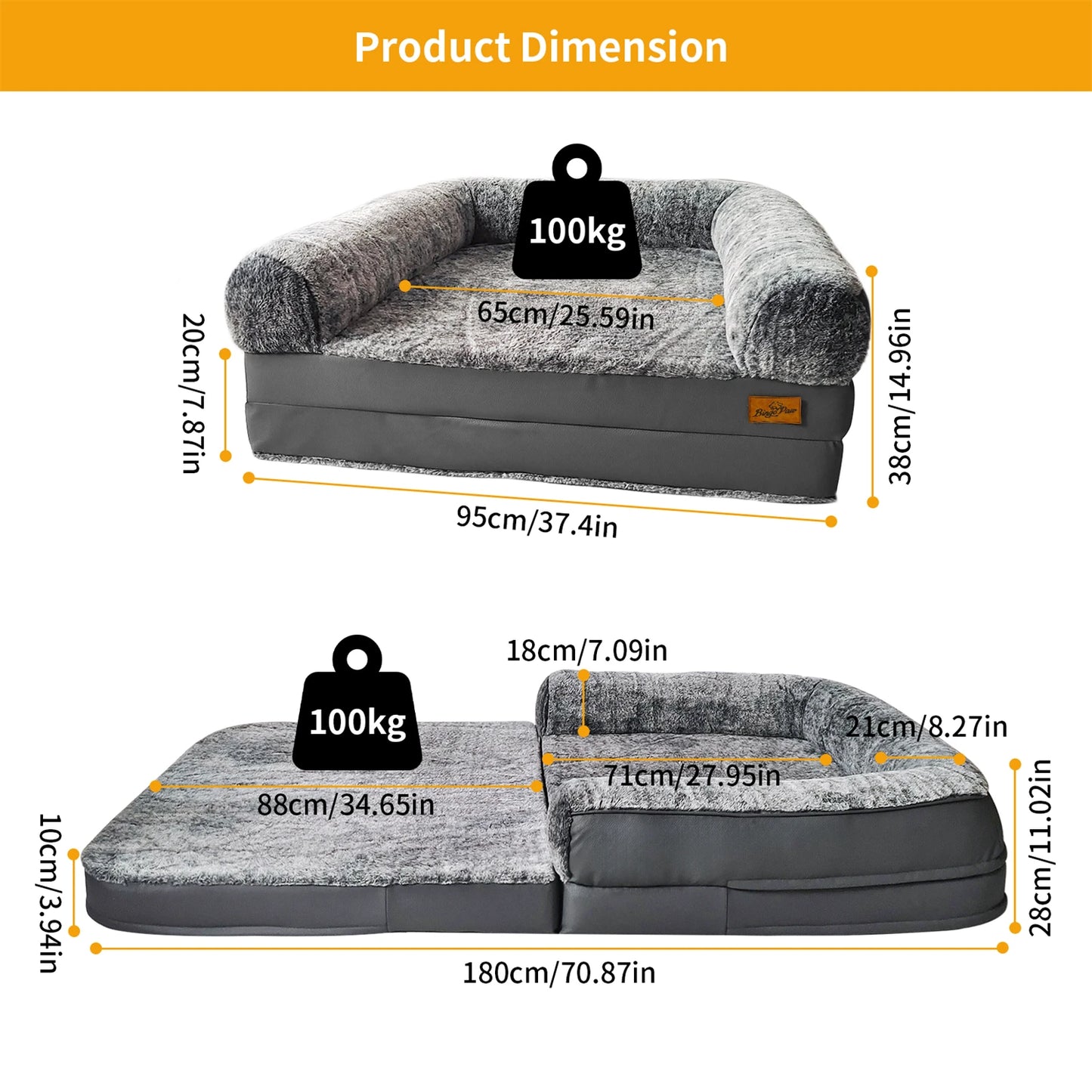 180cm Long Human Size Dog Bed for Adults and Pets to Nap Foldable Calming Pet Bed Plush Cover Orthopedic Sponge Base