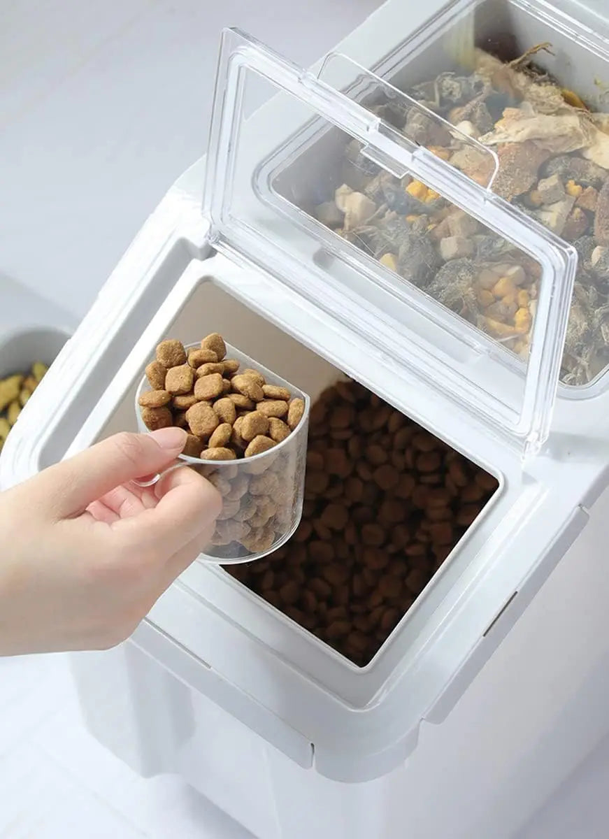 Pet Food Storage Container, 22Lb Grain Storage Barrels Sealed Bucket On Wheels Dog Cat Dry Food Bin Rice Flour Boxes With Scoop