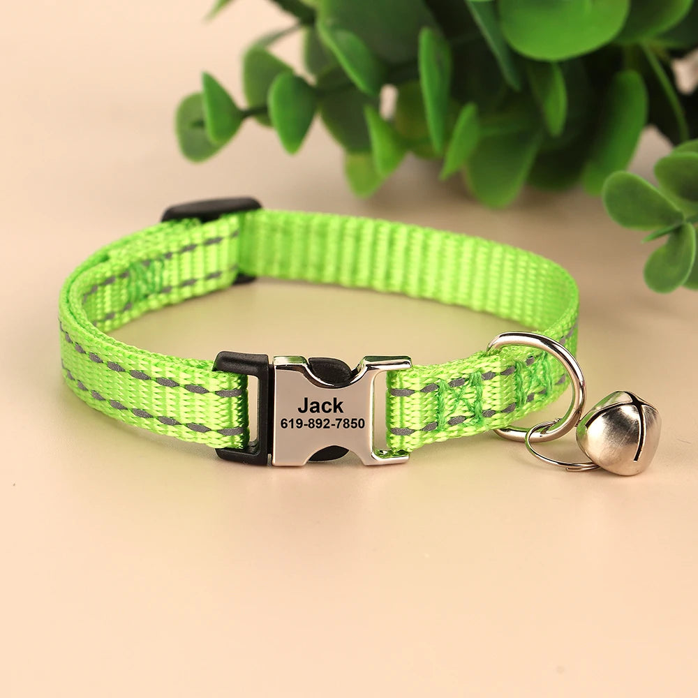 Cat Collar Free Personalized Kitten Collars Engraved Pet Puppy Name Necklace Collars Anti-lost for Cats Small Dogs Adjustable