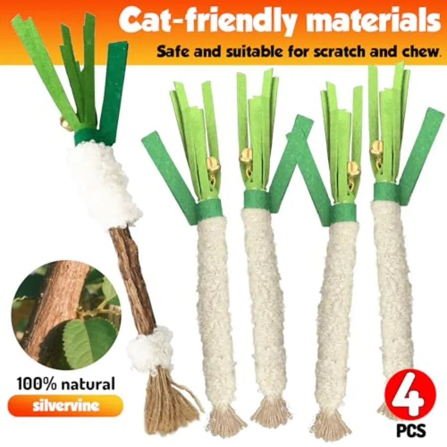 Catnip Chew Stick 4PCS with Wrapped Cotton Rope tural Dental Care Cat Toy for Teeth Cleaning Gum Health Satisfies Chewing Insti