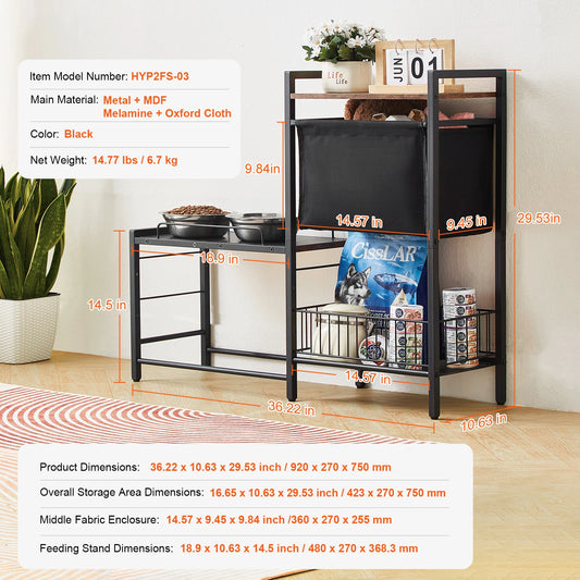 Pet Feeding Station with Storage Elevated Dog Bowls Raised Dog Bowl Stand w/ Storage Shelves Pet Toy Storage Organizer