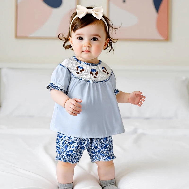 Girls Summer Outfit Sleeveless Ruffle Top with Denim Shorts Set Cute Floral Print Kids Clothing Set for Girls