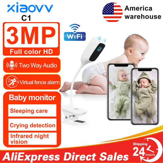 XIAOVV 3MP 2K 2.4GHz WiFi Indoor Home Security Mini IP Camera Smart CCTV Pet Camera Baby Video Monitor 24/7 Surveillance Camera