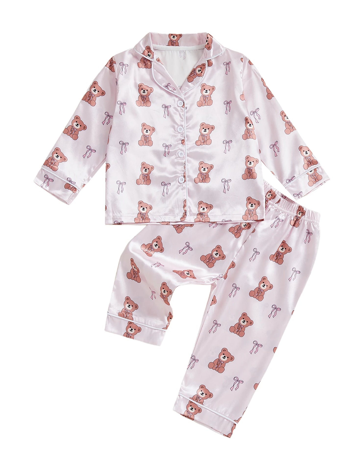 Cute Toddler Girl Valentine s Day Pajamas Set with Heart Print Lapel Long Sleeve Button Down Tops and Pants Cozy Sleepwear