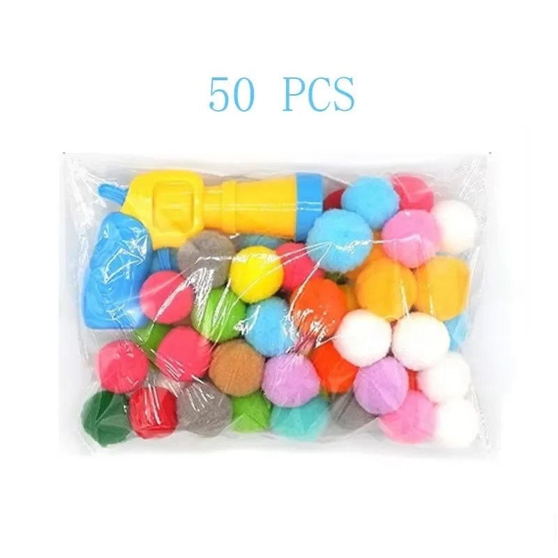 Cat Toy Ball Launcher Gun with 50-100Pc Pom Pom Plush Balls Interactive Fetch Shooting Gun for Cats Pet Play Equipment