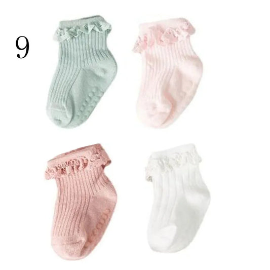 4Pair/lot new baby children's non-slip autumn winter cotton socks solid color baby foot socks