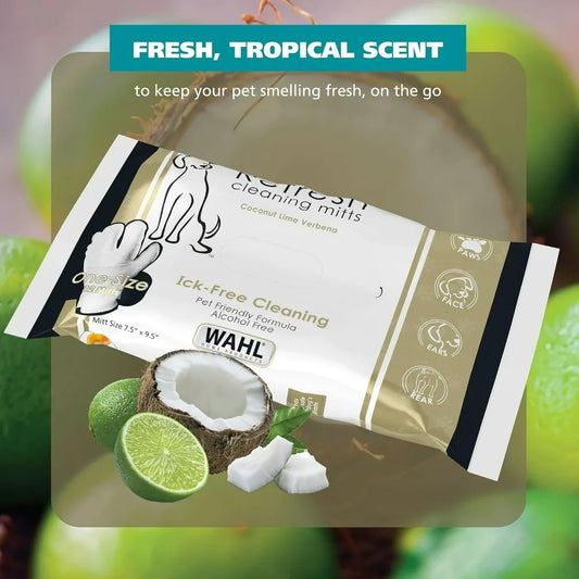 Cleaning Mitt Dog Wipes for Ick-Free Cleaning of Dog Paws, Face, Ears and Butt - Coconut Lime Verbena Scent