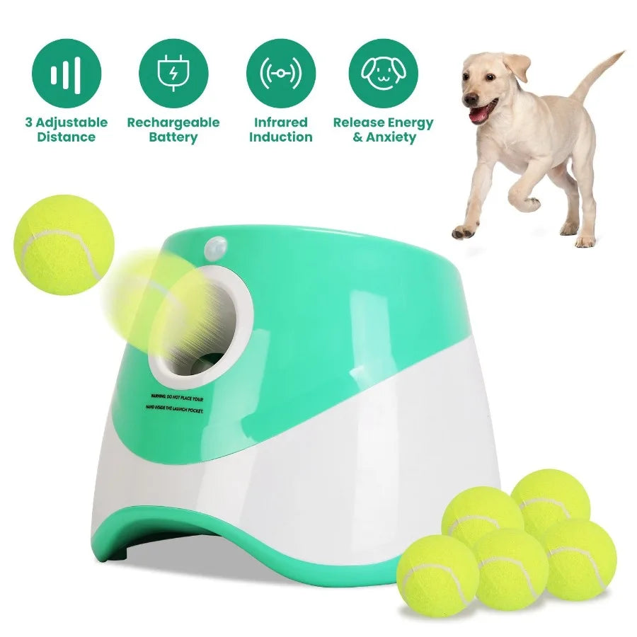 Automatic Dog Ball Launcher Included 6 Tennis Balls Dog With 3 Adjustable Launch Distance Interactive Ball Thrower Fetch Machin