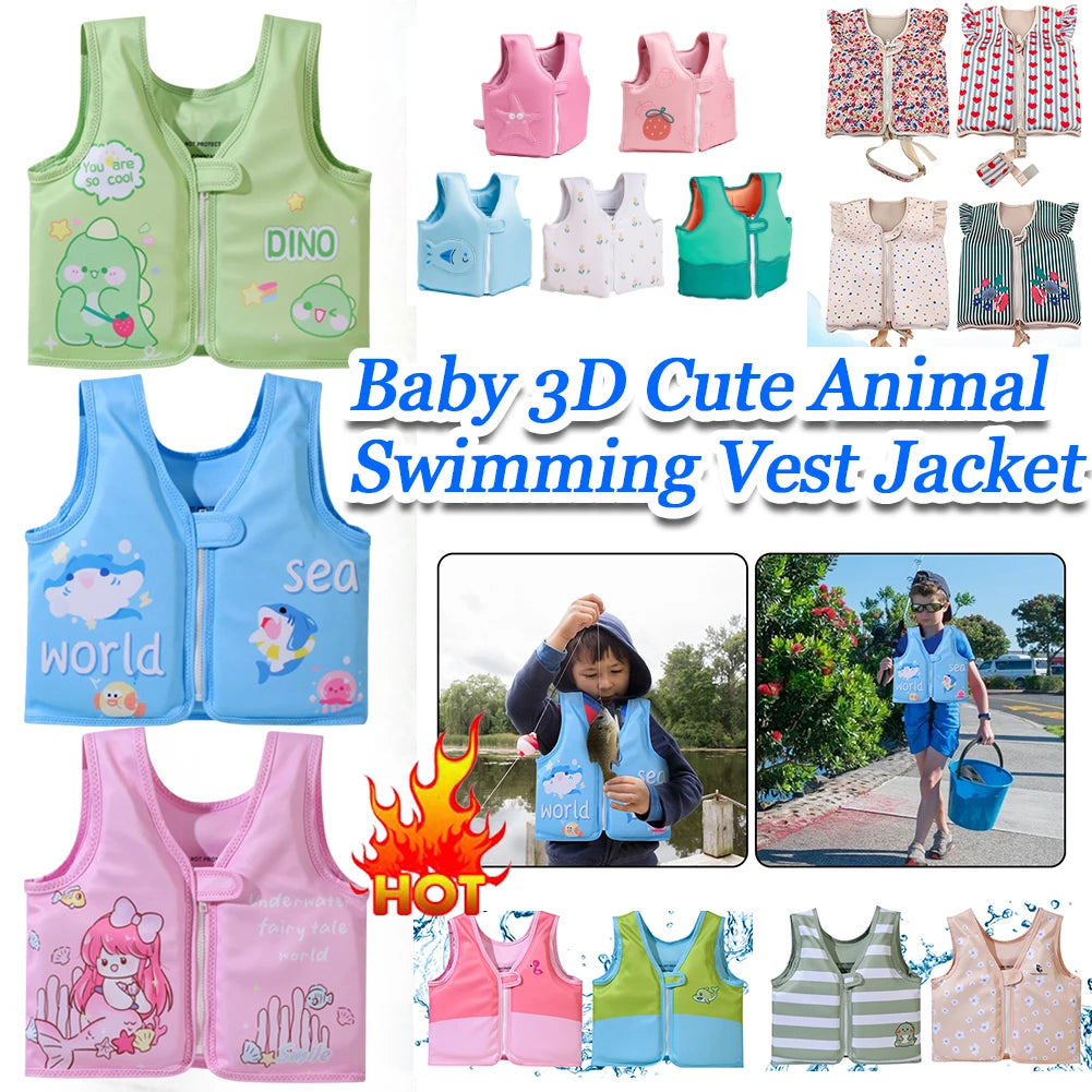 3D Child Bathing Swimming Life Float Cartoon Animal Kids Buoyancy Floating Vest Baby Swimwear for Toddler Girls Boys