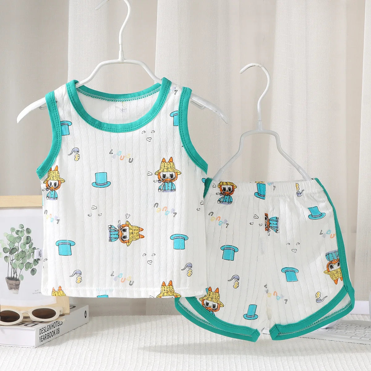 2025 New Kids Sleeveless Set Summer Cotton Girls' Shorts Pajamas Korean Style Boys' Tank Top Outfit Children Clothing Set