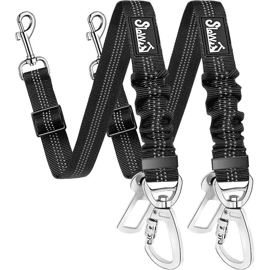 Dog Seatbelt 2 Pack Dog Seat Belt Car Leash Adjustable Elastic Bungee Buffer Heavy Duty Nylon Reflective Pet Safety Tether