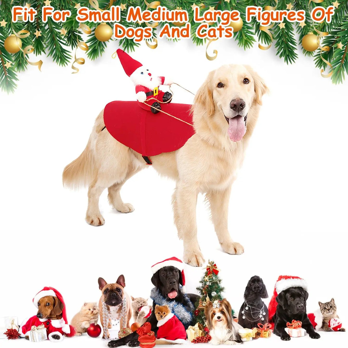 For Pet Christmas Costumes Red Winter Coat for Dog Riding Santa Claus with Bell Clothes New Year Outfit Cosplay Costumes Party D