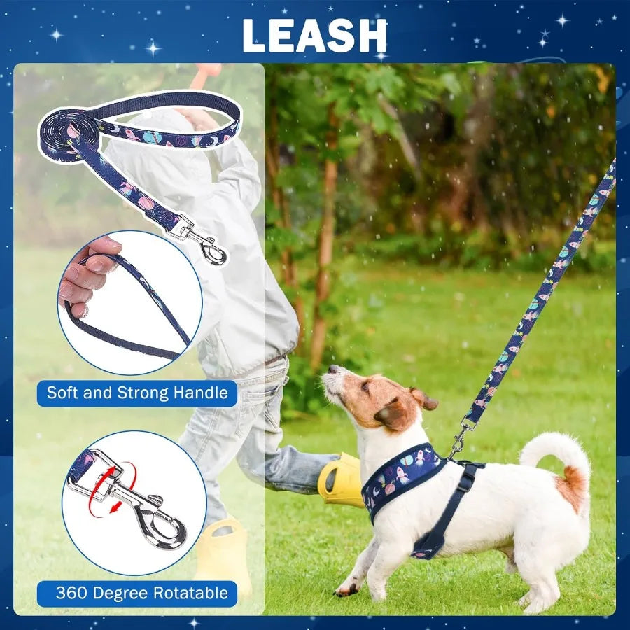 Adjustable No Pull Soft Mesh Stepin Vest Harness Collar and Leash Set for Small Dogs and Puppies Ideal for Outdoor Walking with