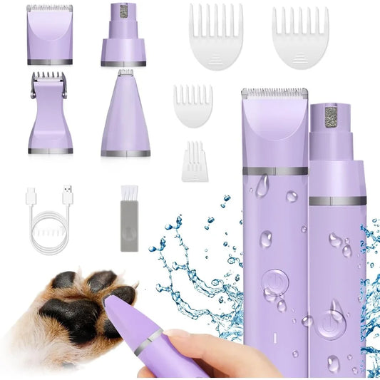 Electric Rechargeable Dog Grooming Clippers Kit for Pets 4 in 1 Multifunctional Cordless Quiet Trimmer with Low Noise Shaver Ra