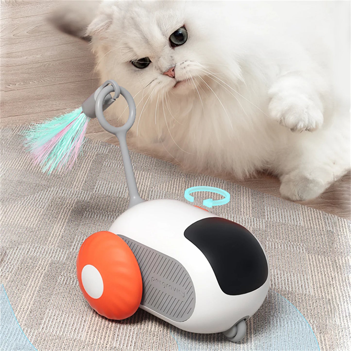 1pc Interactive Automatic Remote Control Cat Mice Car Toy and 1pc Smart Electric Moving Speedy Cat Ball Toy with Feather Tail