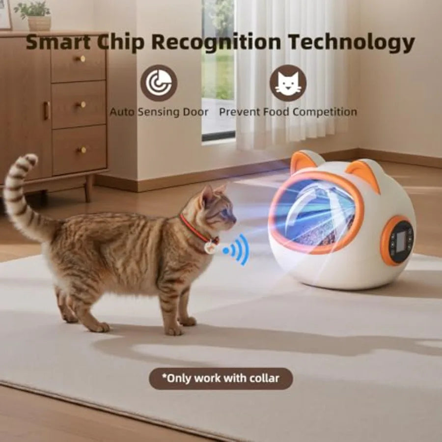 Smart RFID Cat Feeder with 3 Collar Sensors for MultiCat Homes Automatic Timed Feeding with 4 Modes Voice Recordin