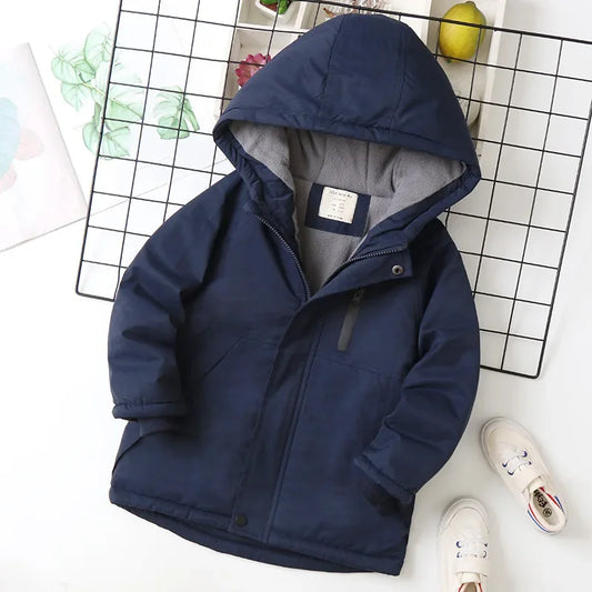 Autumn Winter Children Jacket For Boys Hooded Plus Velvet Thicken Warm Teenage Boy Outerwear Coat 4-14 Year Kids Parka