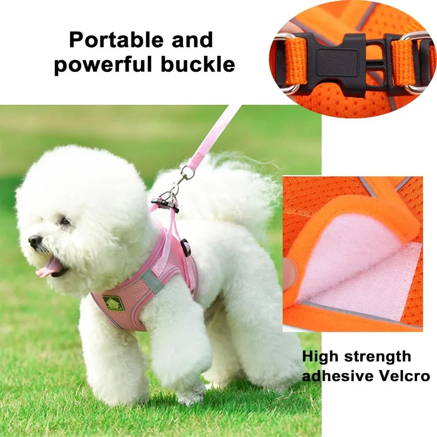Soft Small Dog Harness and Leash Set Step in Air Mesh Puppy Harness Leash Reflective Adjustable Puppy Vest for Small Dogs Cats.