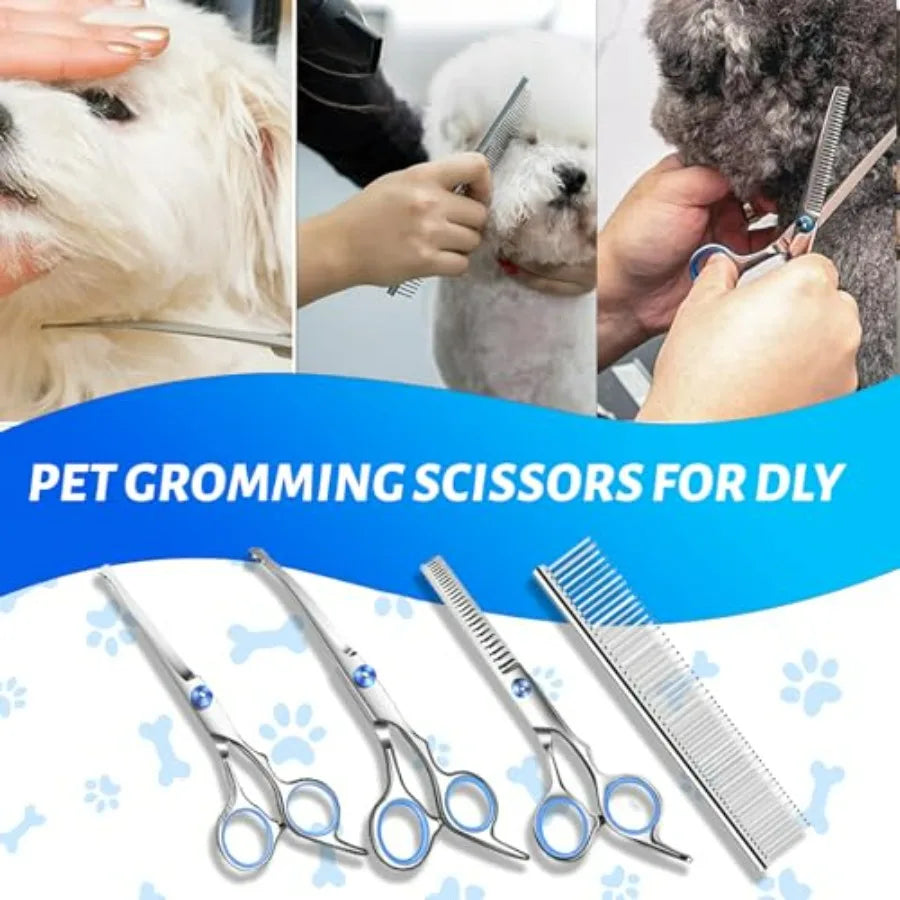 Dog Grooming Kit 9pcs Professional Scissors Set with Comb for Dogs Cats Dog Brush for Shedding Nail Clipper with Nail File Brus