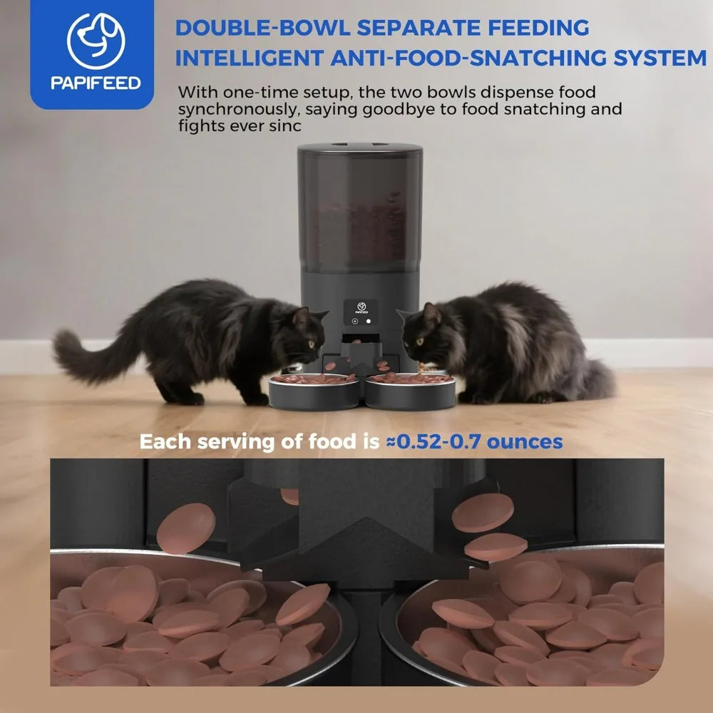 7L Automatic Cat Feeder for 2 Cats - 2.4G WiFi Timed Auto Feeder with APP Control, Cat Food Dispenser with Alexa for Multiple C