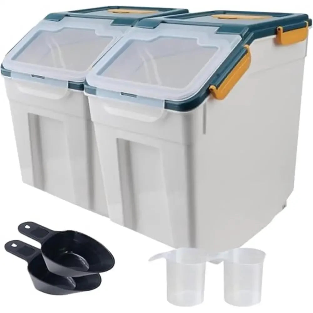 Grain Storage Container 25 lbs Airtight Rice Bin with Wheels Seal Locking Lid BPA Free Pet Food Storage with Measuring Cup Scoop
