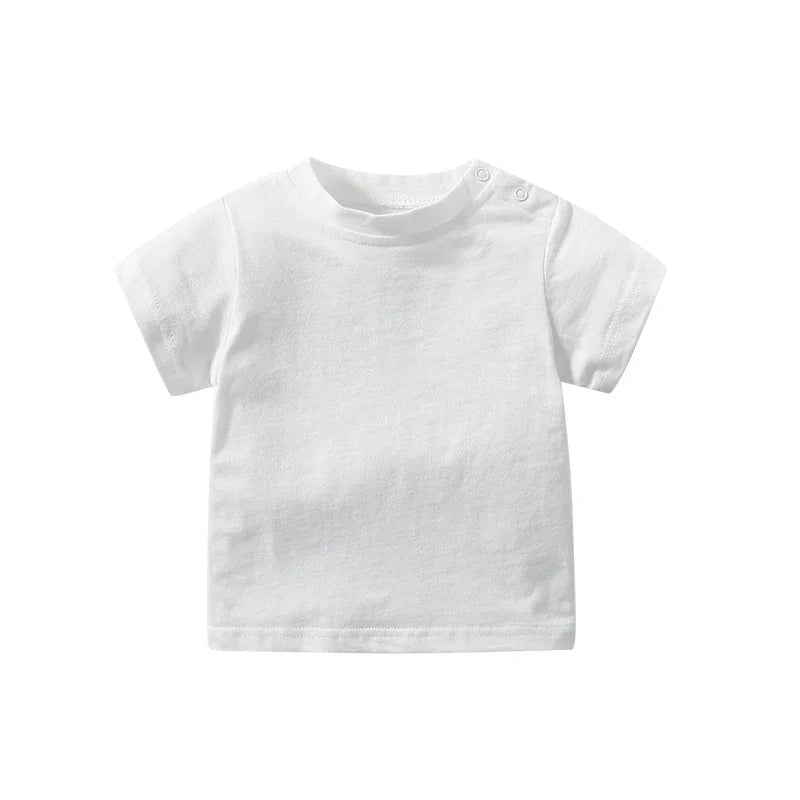 Baby Tops Newborn Boys Girls T-shirt 100% Cotton Clothes 0-24 Months Summer Short Sleeve Shoulder Button Solid Color Infant Tees