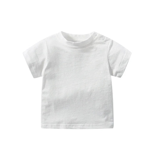 Baby Tops Newborn Boys Girls T-shirt 100% Cotton Clothes 0-24 Months Summer Short Sleeve Shoulder Button Solid Color Infant Tees