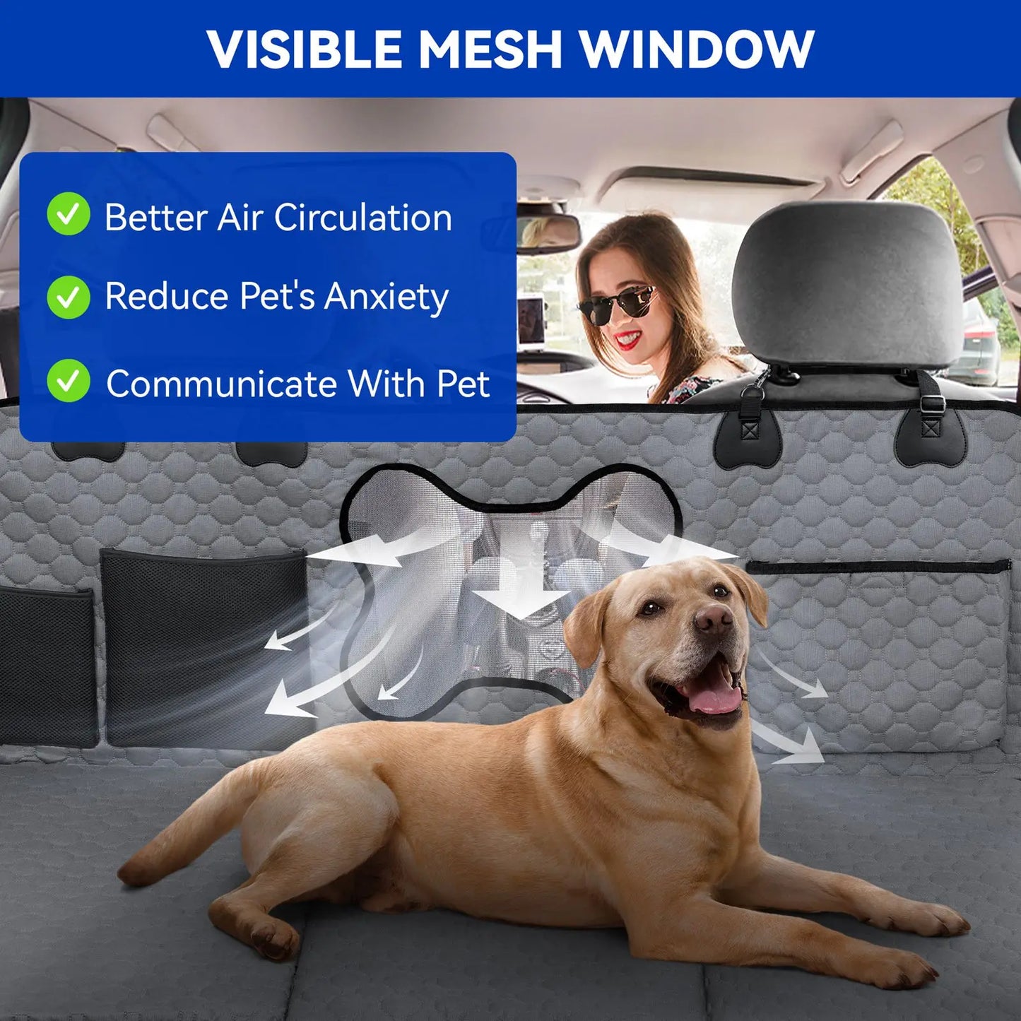 Back Seat Extender - Dog Car Seat Cover, Hammock for Car, SUV, Small Truck - Universal Fit Dog Car Seat Cover with Hard Bottom