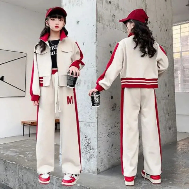 Sweatshirt Set Coat Pants Sports Baseball Children's Clothes 2025 Girl Autumn Winter Elementary Student Outfit