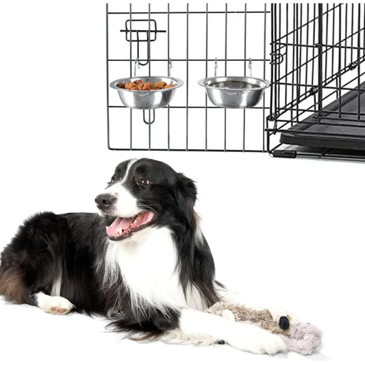 Set of 2 Stainless-Steel Dog Bowls - Cage, Kennel, and Crate Hanging Pet Bowls for Food and Water - 48oz Each and Dishwasher Saf