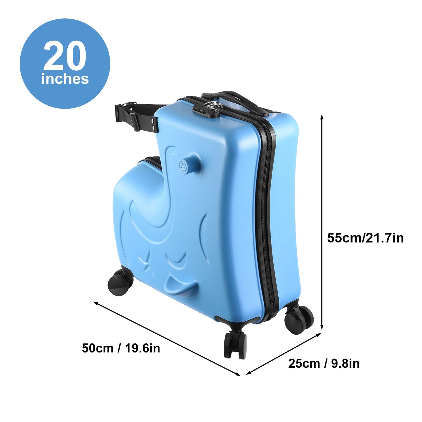 Kids Ride-On Luggage, Toddler Luggage Seat Ride-On, Kids Travel Suitcase with Safety Belt, Scooter Suitcase for Kids Ages 6-12