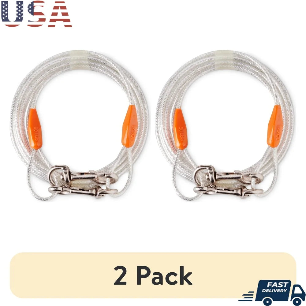 25ft Reflective Tie-Out Cable Large Dogs Up to 90lbs Durable Vinyl Coated Dog Leash Outdoor Safety Yard Play