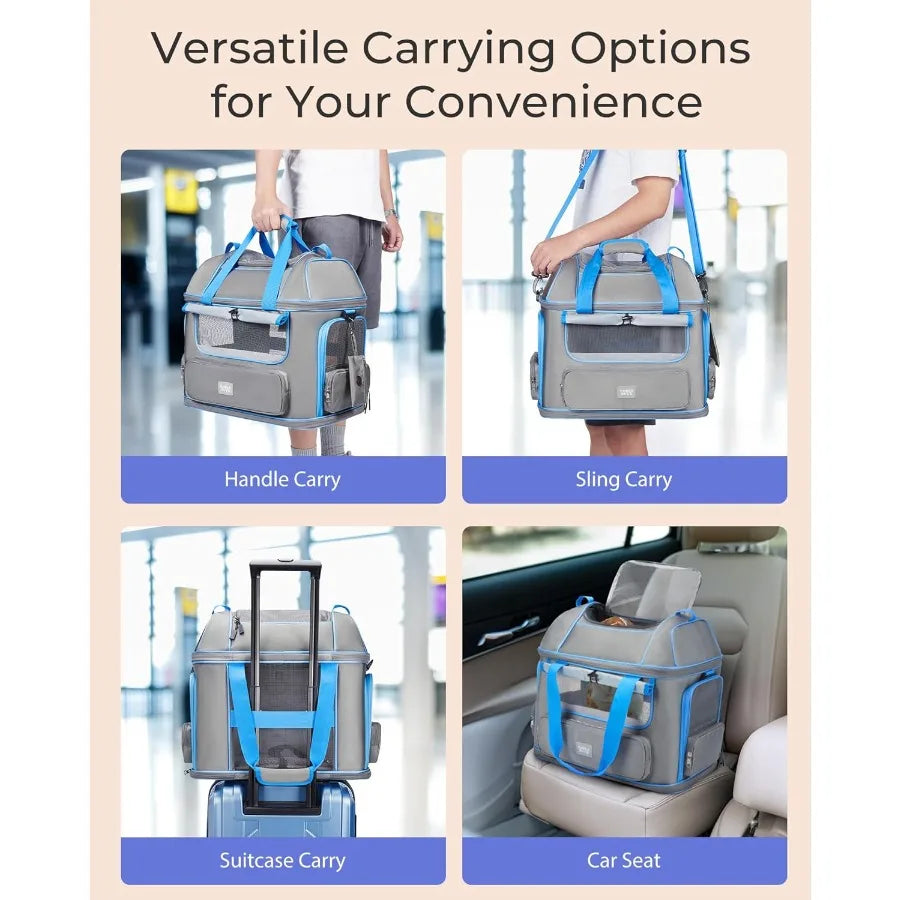 Expandable SoftSided Pet Carrier for Cats and Dogs: Airline Approved Collapsible Portable Travel Bag for Up to 25 Lbs Suitable